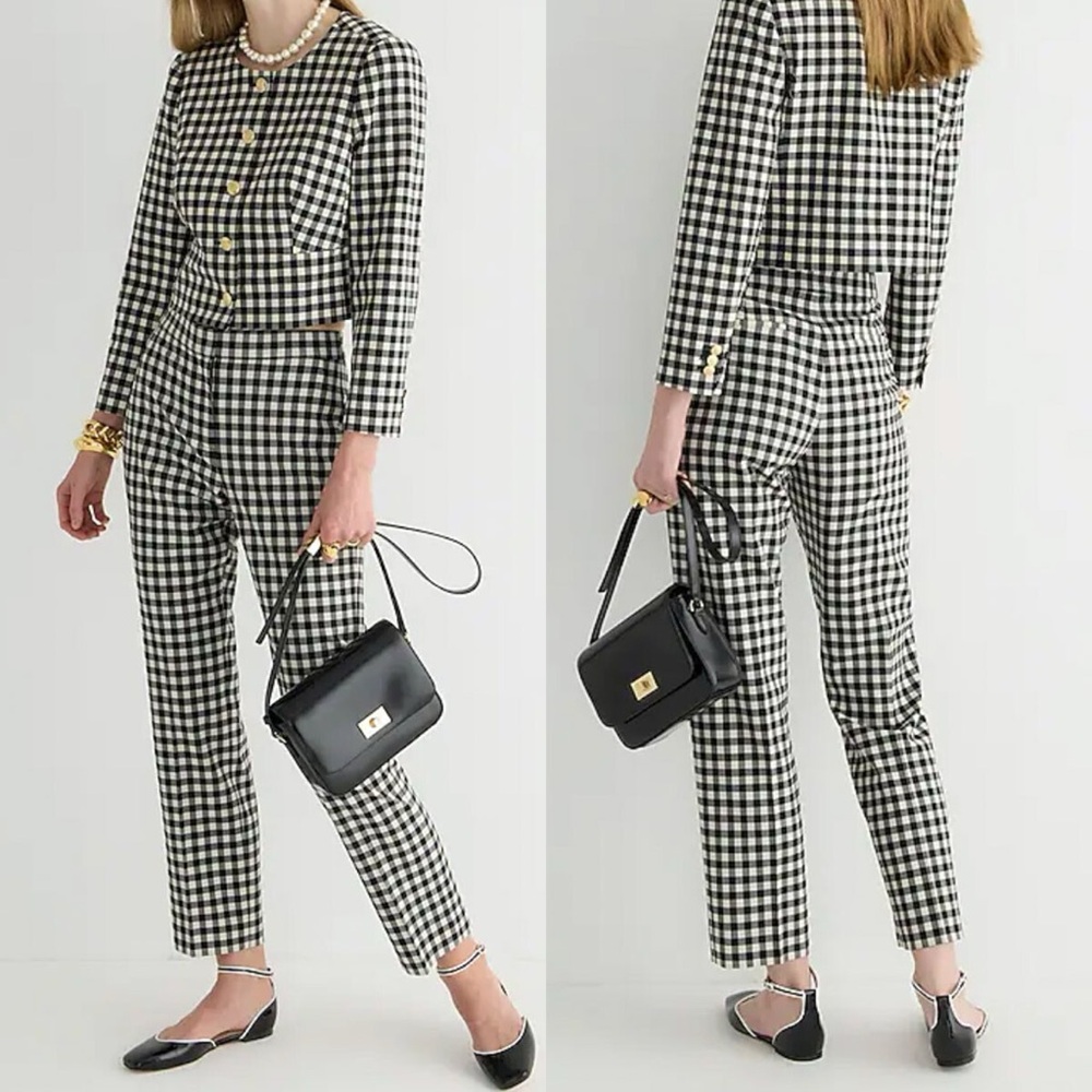 J. Crew Kate Black & White Gingham Wool Dress Pants
